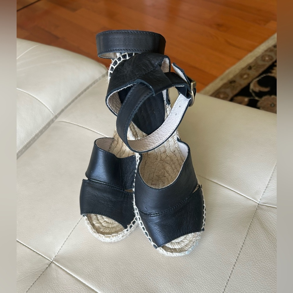 Black Leather Espadrille Sandals